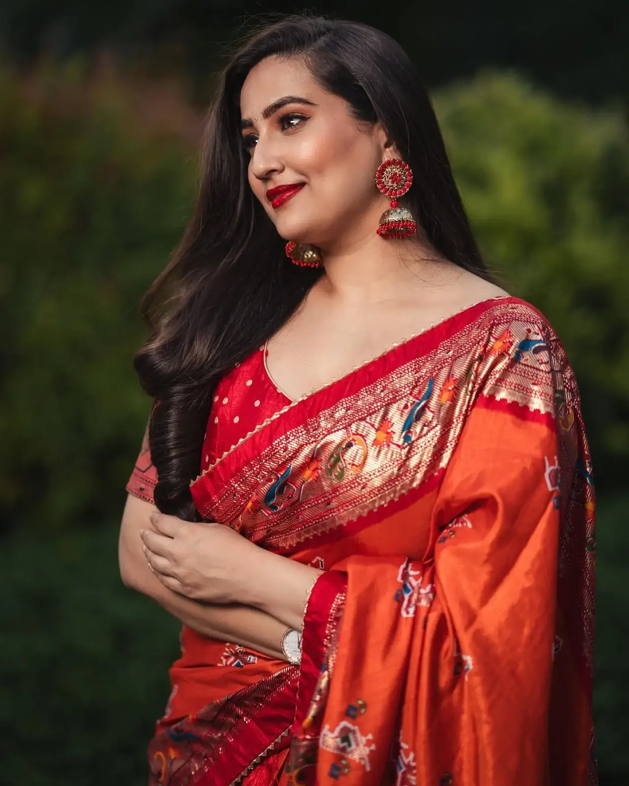 MANJUSHA RAMPALLI IN TRADITIONAL MAROON HALF SAREE 3